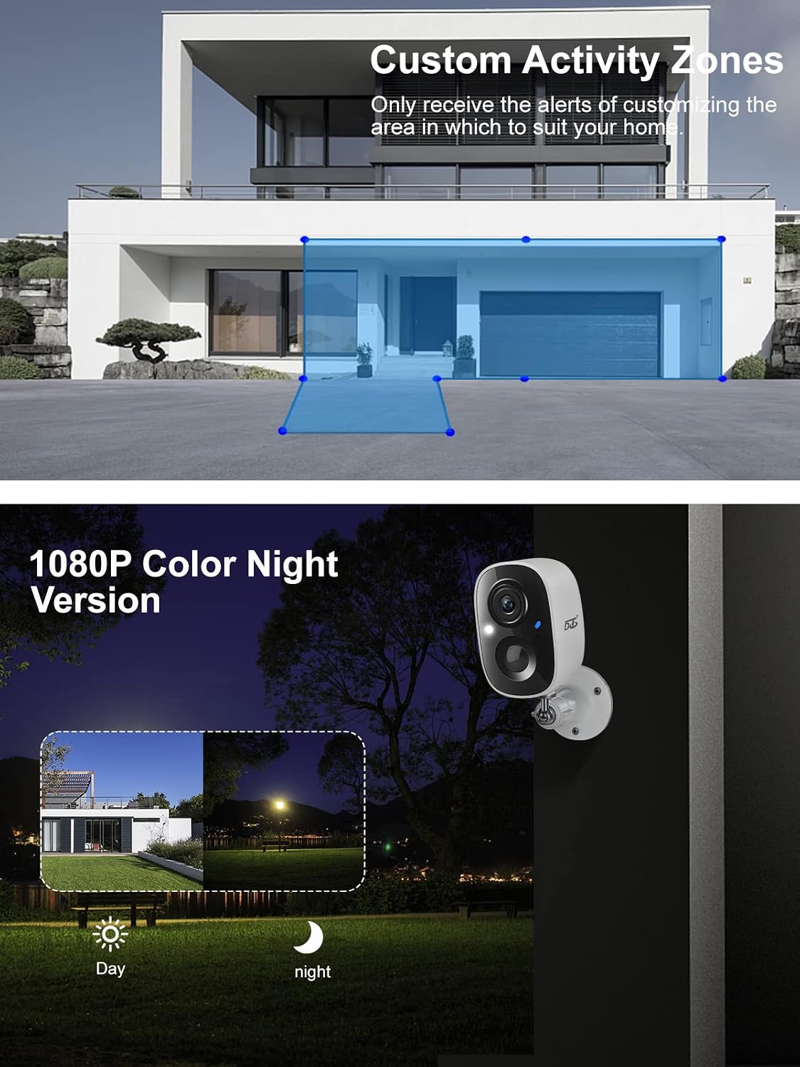 DCT 2Pcs Security Camera Wireless Outdoor, Battery Powered WiFi Surveillance Cameras for Home Security Outside, 2K Color Night Vision AI Motion Detection Siren Alarm Spotlight 2-Way Talk Waterproof