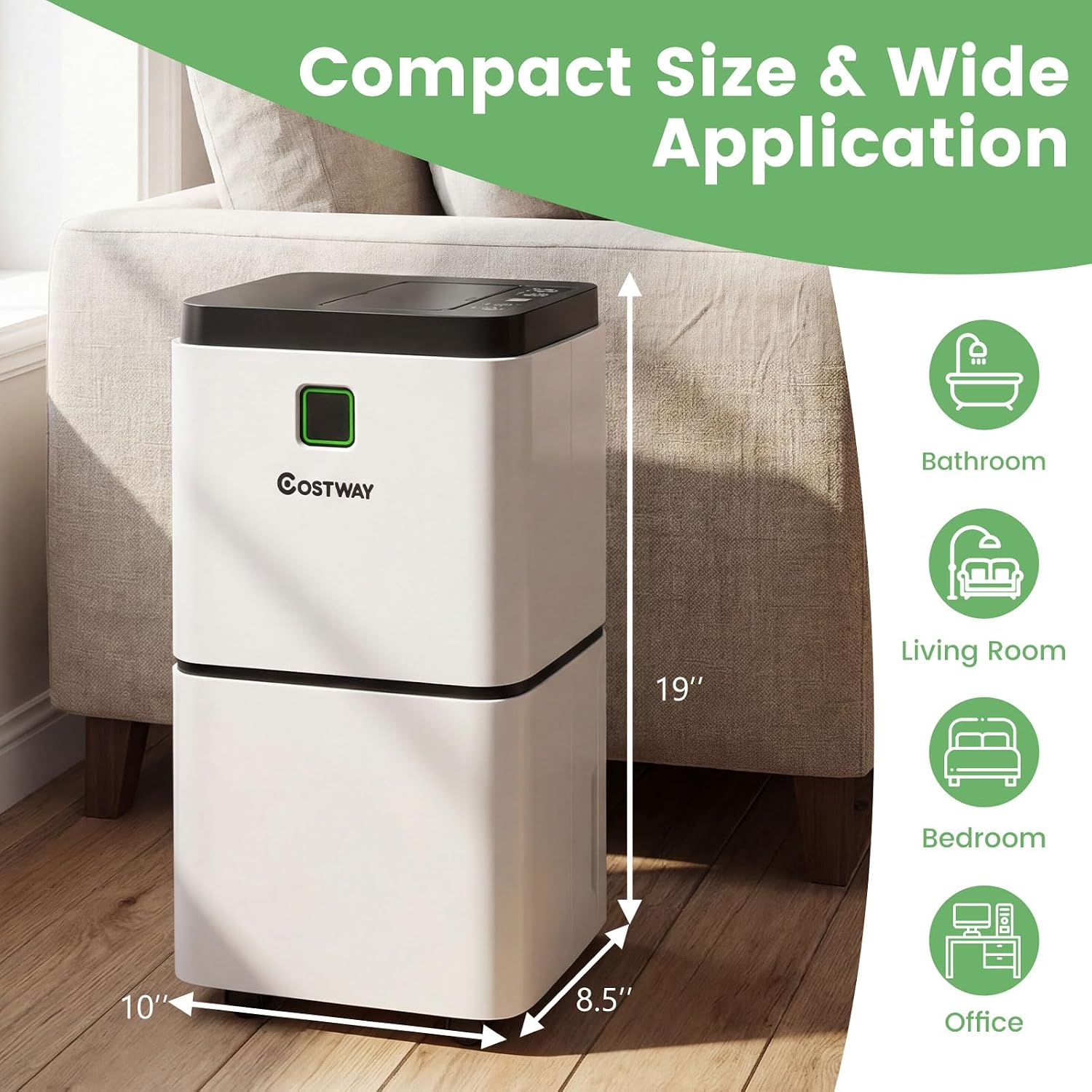 COSTWAY Dehumidifier for Large Room & Basements, 1500 Sq. Ft Portable 30 Pints Dehumidifier with 3 Color LED Light, 3 Modes, 2 Speeds, 12H Timer, Auto or Manual Drainage