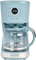 HADEN Brighton Coffee Machine, 12 Cup Programmable Drip Coffee Maker with Auto Shut-Off Function and Reusable Washable Water Filter, Sky Blue & Chrome