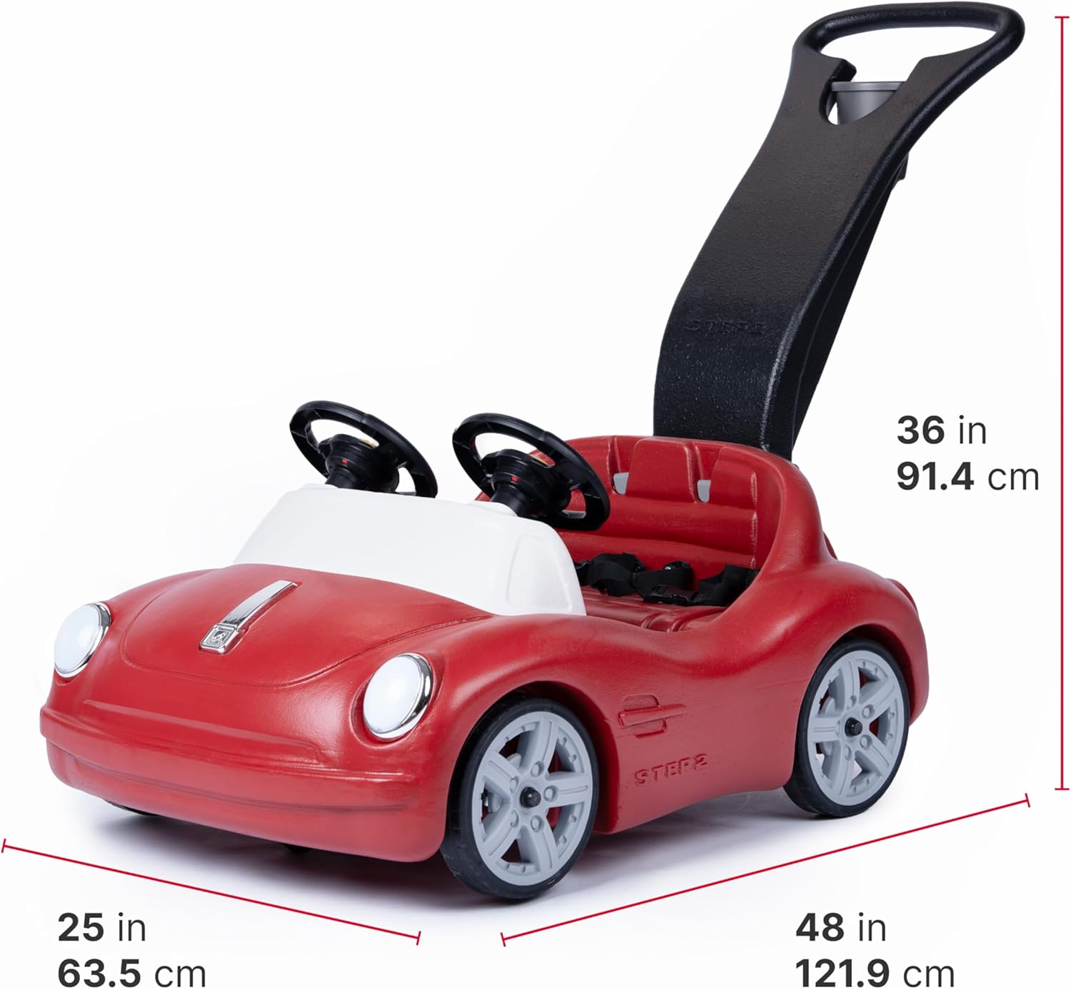 Step2 Side-by-Side Push Around Roadster, Kids Push Car, 2 Seat Ride On Car, Seat Belts & Horn, for Toddlers 1.5-4 Years Old, Red