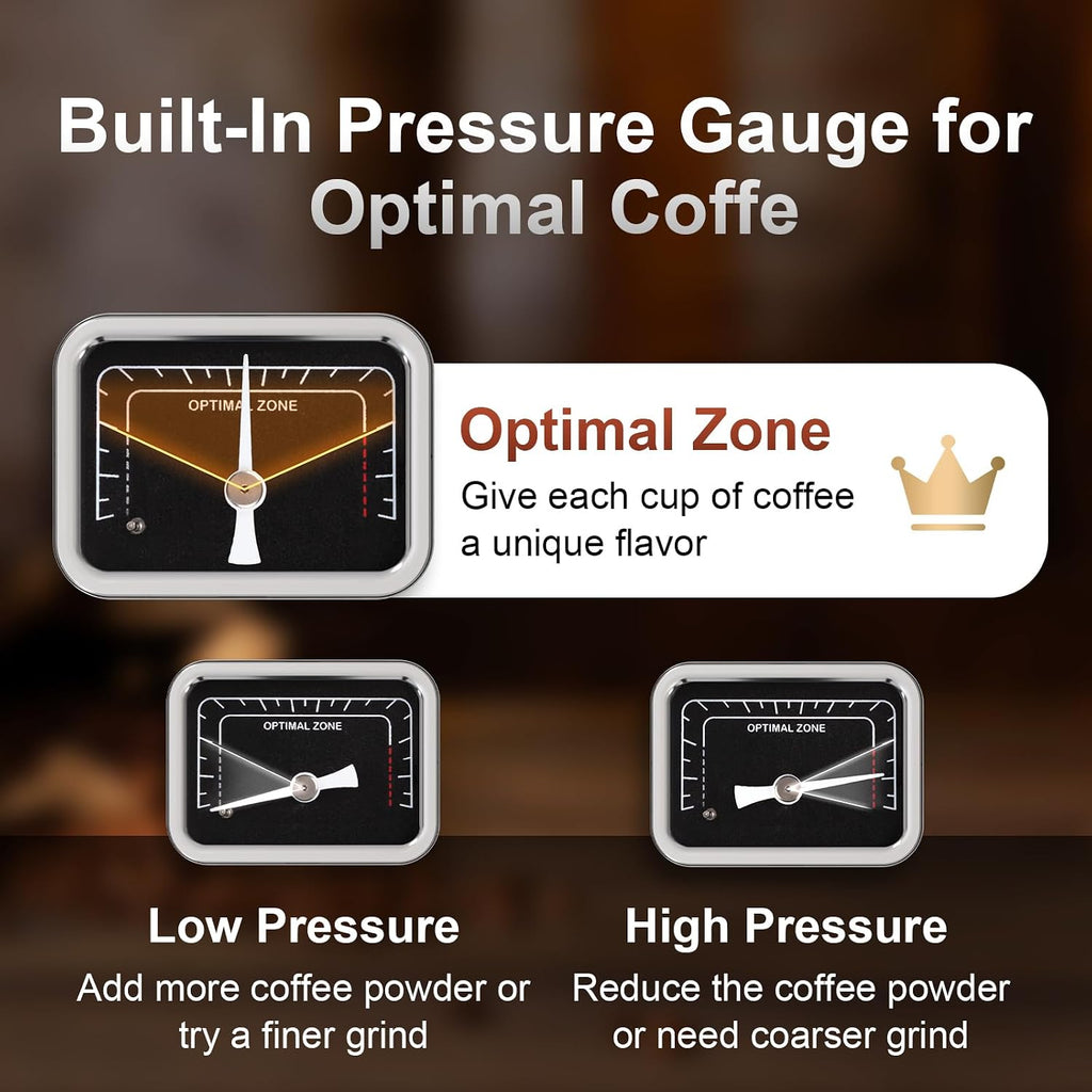 Electactic Espresso Machine 20 Bar, Stainless Steel Coffee Machine with Steam Milk Frother & 47oz Removable Water Tank, Hot Water Function for Home Cappuccino, Latte