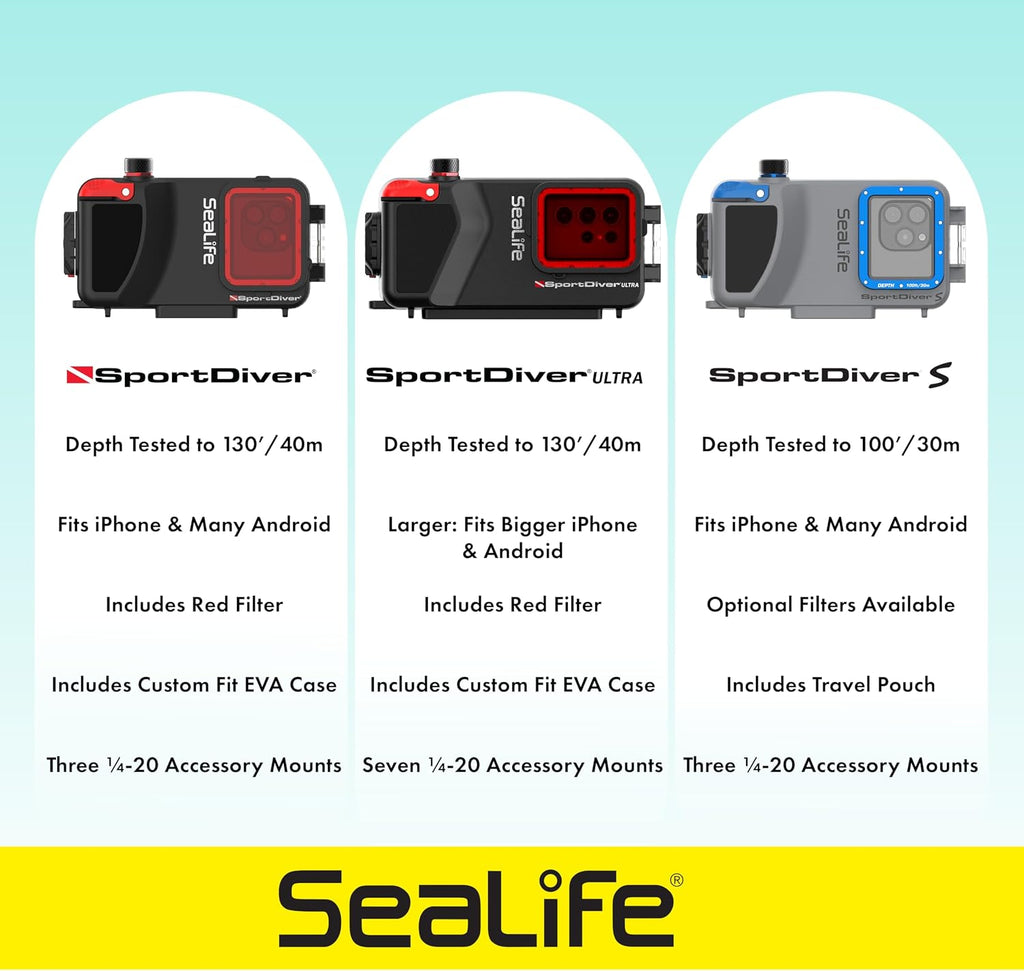SeaLife SportDiver Ultra Underwater Smartphone Scuba Housing – Dive to 130', Waterproof Photography, Easy Camera Controls, with Leak Alarms, Fits Most Phones