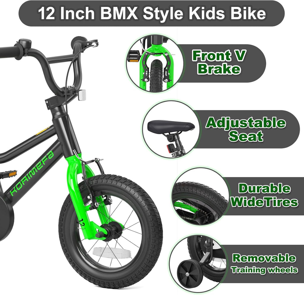 KORIMEFA Kids BMX Bike for 2-8 Years Old, 12 14 16 Inch Coaster Brake Bicycle with Removable Training Wheels, Children Bike for Little Boys & Girls, Rider Height 33-50 Inch