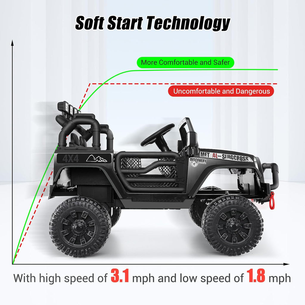 Hikole 24V Ride on Car w/Remote Control, Battery Operated Vehicles for Boys&Girls, Upgraded 2×200W Motors,Off-Road Power Wheels Truck, LED Lights, 3 Speeds, Gift, Black-24V-1 Seater