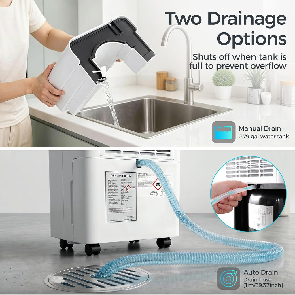 1500 Sq.Ft Dehumidifier, Max 32 Pint Quiet Dehumidifier for Bedroom with HEPA Filter Air Purifiers, Dehumidifiers for Basement with Drain Hose,Home,Bathroom,Auto Defrost,Smart Humidity Control
