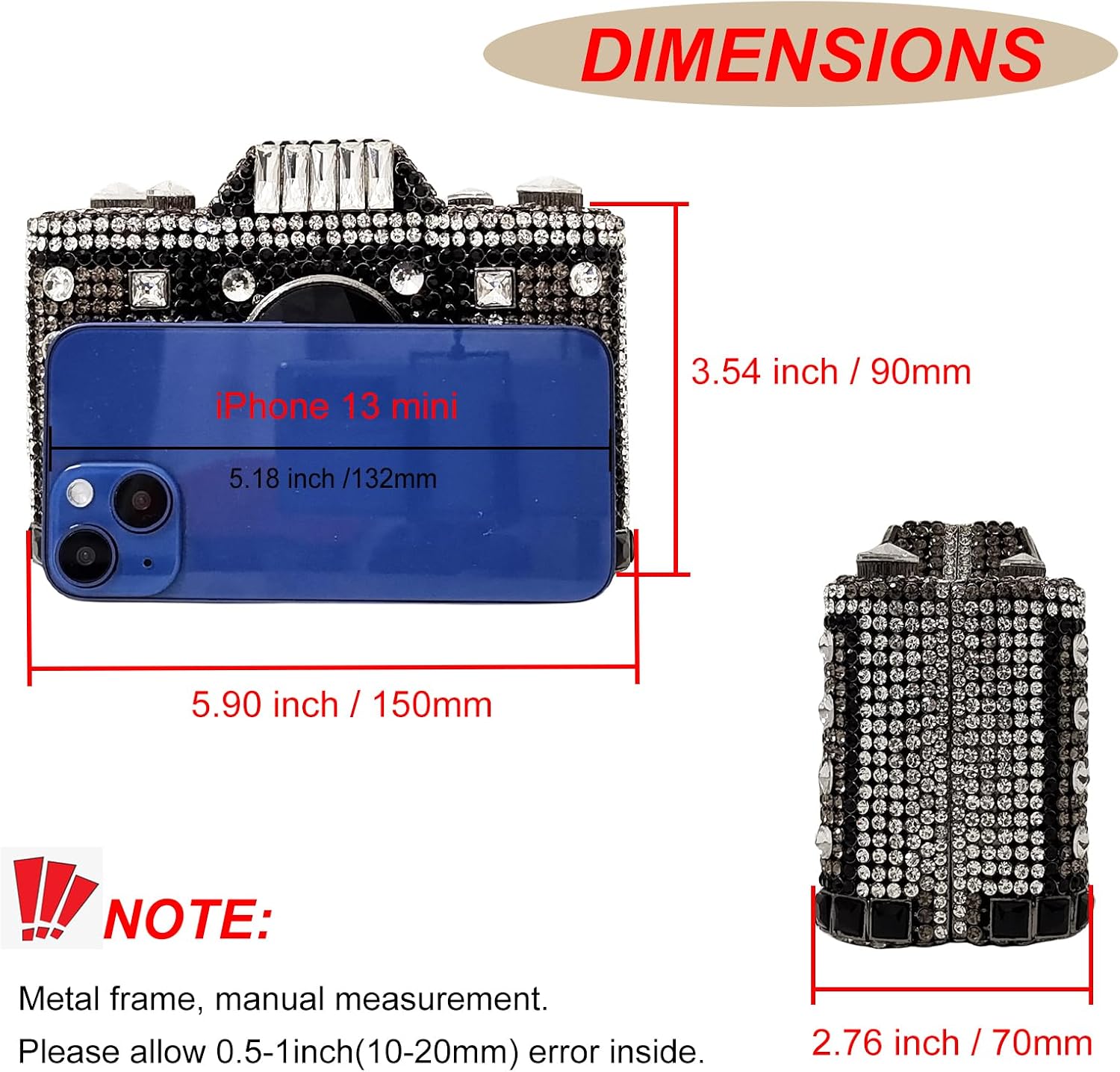 HUANG ZHUANG Cute Camera Shape Crystal Clutch Purse Mini Rhinestone Evening Bag Wedding Handbag Party Women Purse