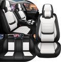 Car Seat Cover Full Set for Kia EV9 Seat Covers 2024-2025, Nappa Leather Waterproof Seat Covers for Cars, Airbag Compatible, Universal Automotive Seat Covers(Luxury Full Set/Black White)