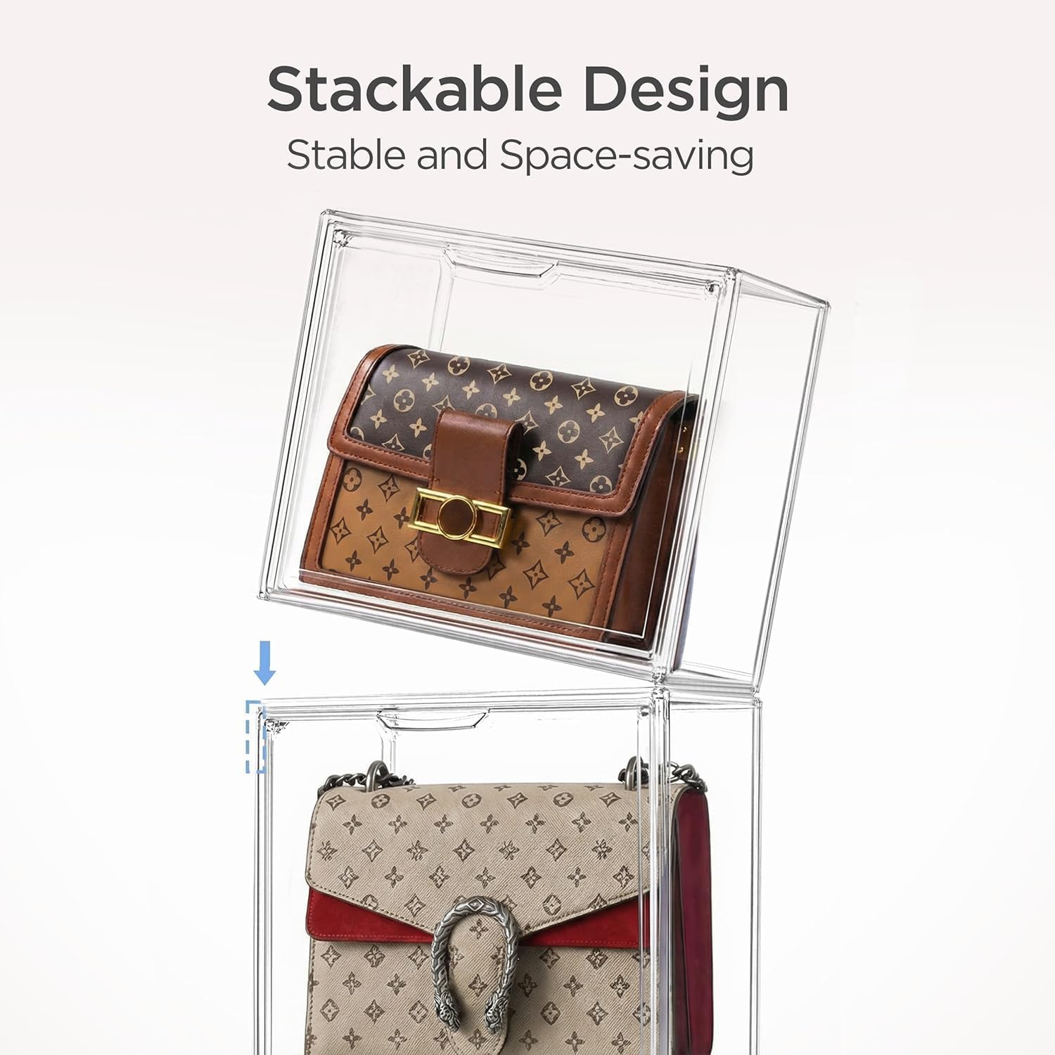 HBlife 10 Pack Purse Storage Organizer for Closet, Large Clear Stackable Handbag Display Case Box with Magnetic Door for Collectibles, Cosmetics, Women Heels and Toys