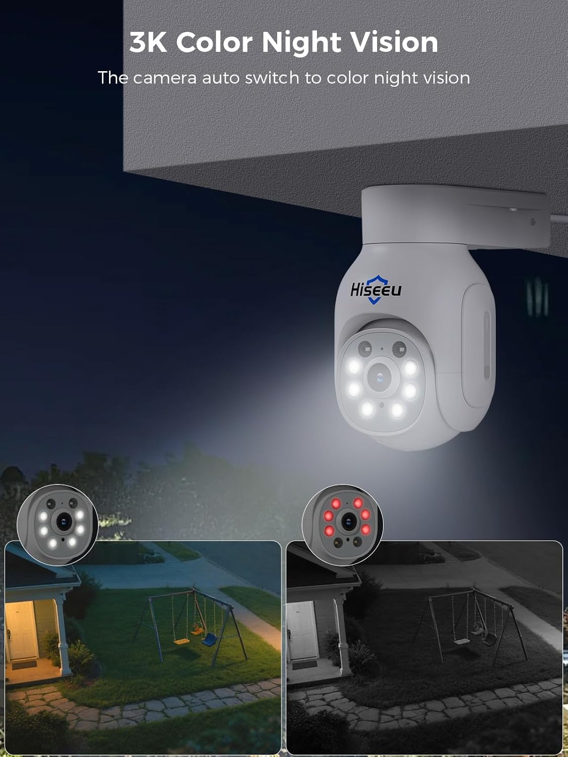 Hiseeu Wireless Security Camera System, 5MP Outdoor Cameras with 10' LCD Monitor 4-Cam Kit, 1TB HDD, Plug & Play NVR, Auto Tracking, 2.4G/5GHz WiFi, 2-Way Audio, Color Night Vision, No Monthly Fees