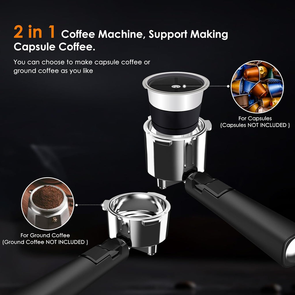 COWSAR Commercial Espresso Machine 20 Bar, Compact Espresso Maker with Milk Frother Steam Wand, Expresso Coffee Machines with 45 OZ Removable Water Tank for Cappuccino, Latte, Home
