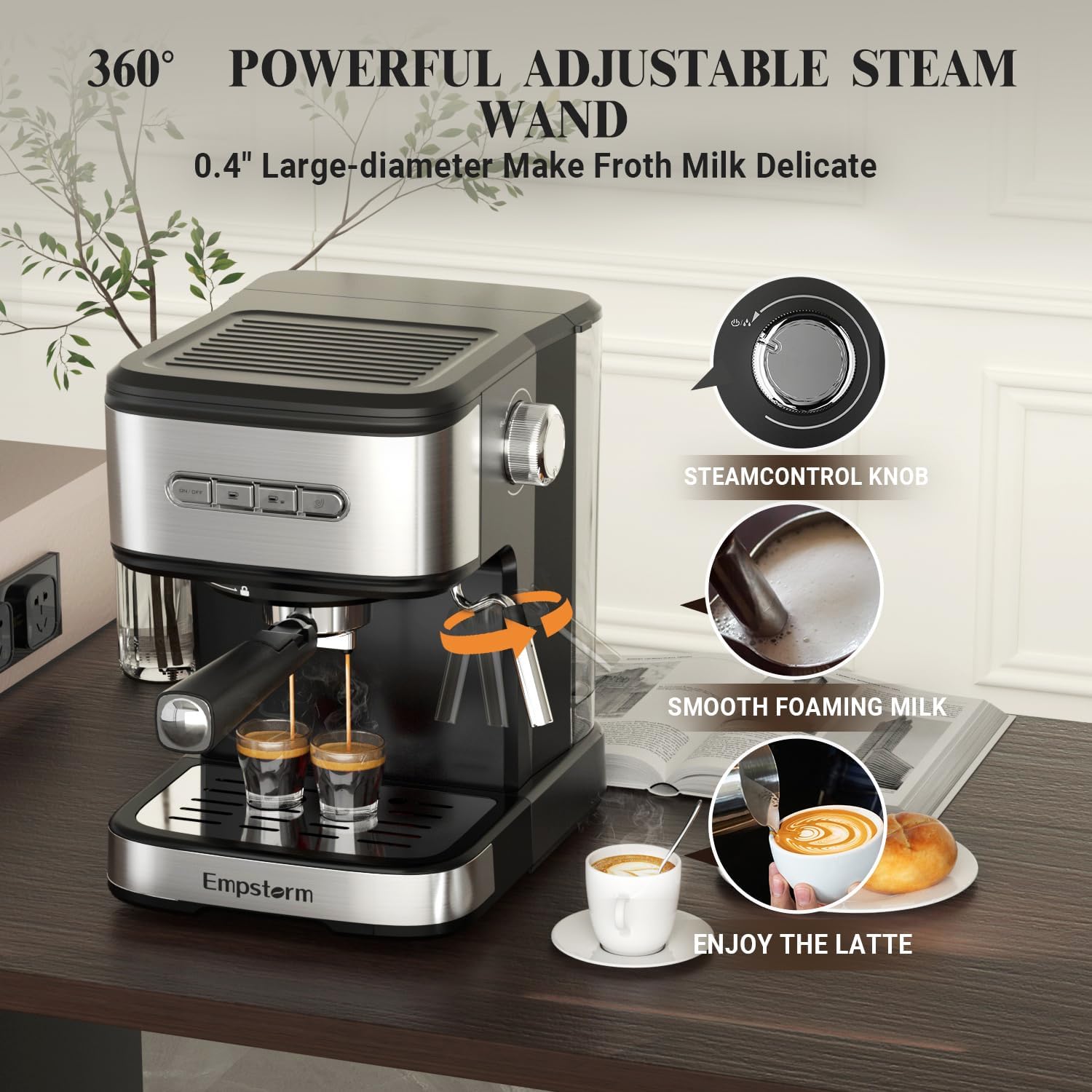 Espresso Machine 20 Bar, 2 in 1 Espresso Maker with Milk Frother Steam Wand for Latte and Cappuccino, Powder and Capsule Portafilter, 50oz Removable Water Tank expresso Coffee Machine for Home-Silver