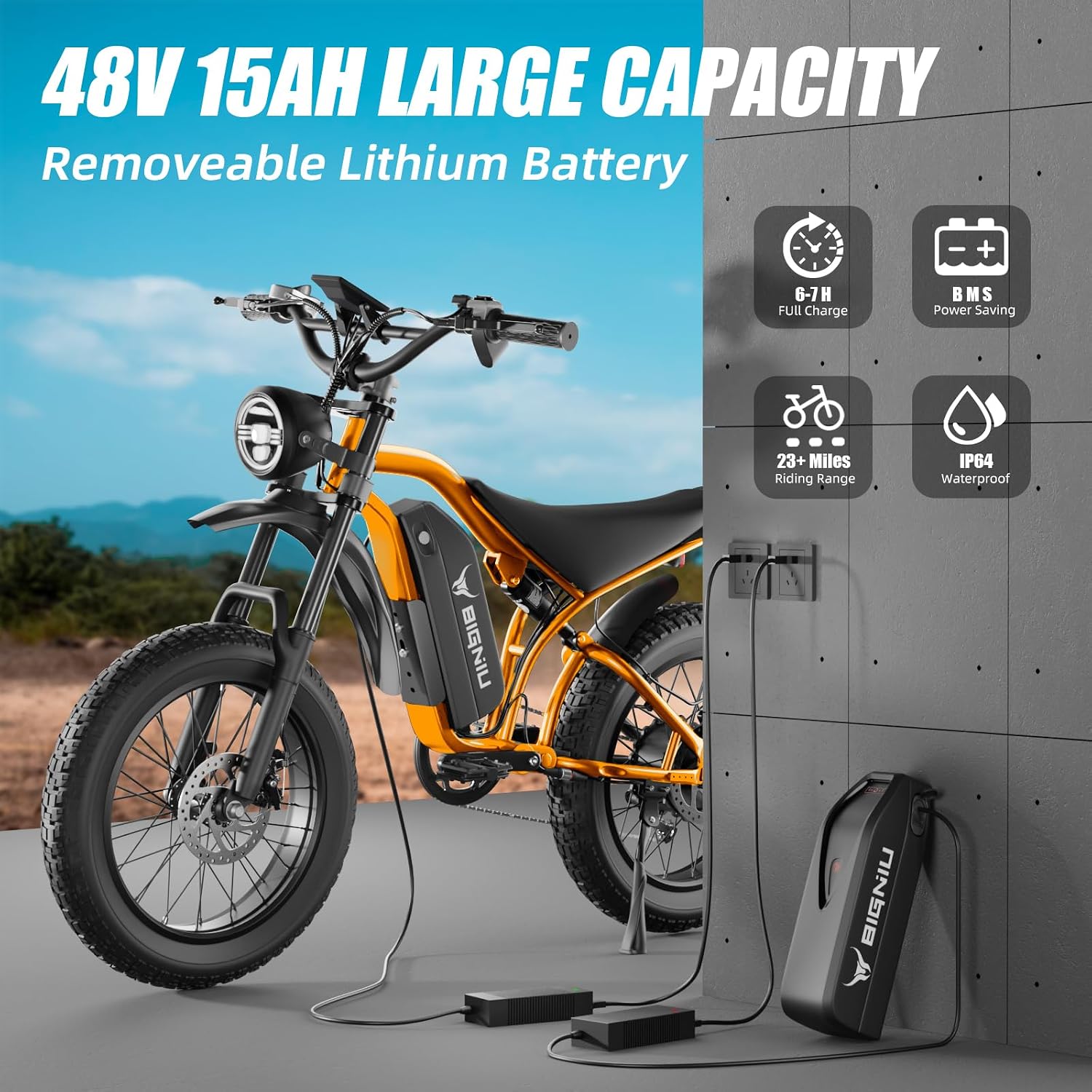 BIGNIU BG-S Electric Bike for Adults – 20'x4.5' Fat Tire, 1200W Motor, 48V 15Ah Battery, 7-Speed, Dual Disc Brakes for Off-Road and City Riding