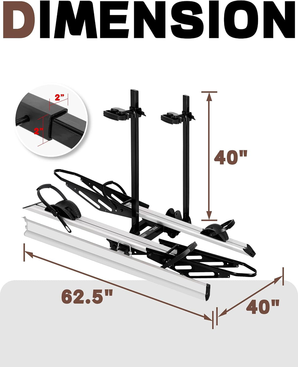 RokRack One Foldable 2-Ebike Rack with Ramp, 200 lbs Capacity, Hitch Mount Electric Bike Rack, Fits up to 5' Fat Tire Width and 50' Wheelbase, Ebike Carrier Rack for 2' Receiver for Cars SUVs Vans RVs