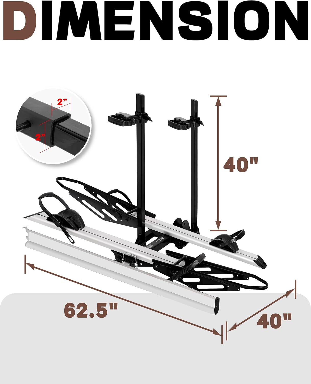 RokRack One Foldable 2-Ebike Rack with Ramp, 200 lbs Capacity, Hitch Mount Electric Bike Rack, Fits up to 5' Fat Tire Width and 50' Wheelbase, Ebike Carrier Rack for 2' Receiver for Cars SUVs Vans RVs