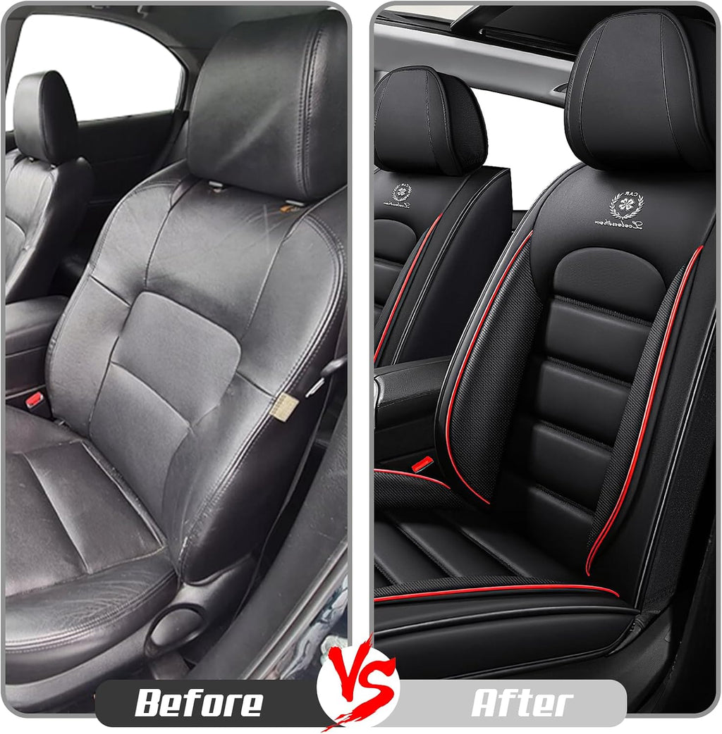 Car Seat Covers for Chevrolet Chevy Avalanche 2007-2013, Leather Auto Seat Cover Luxury Cushions Waterproof Seat Protectors (Black Red,Front Set)