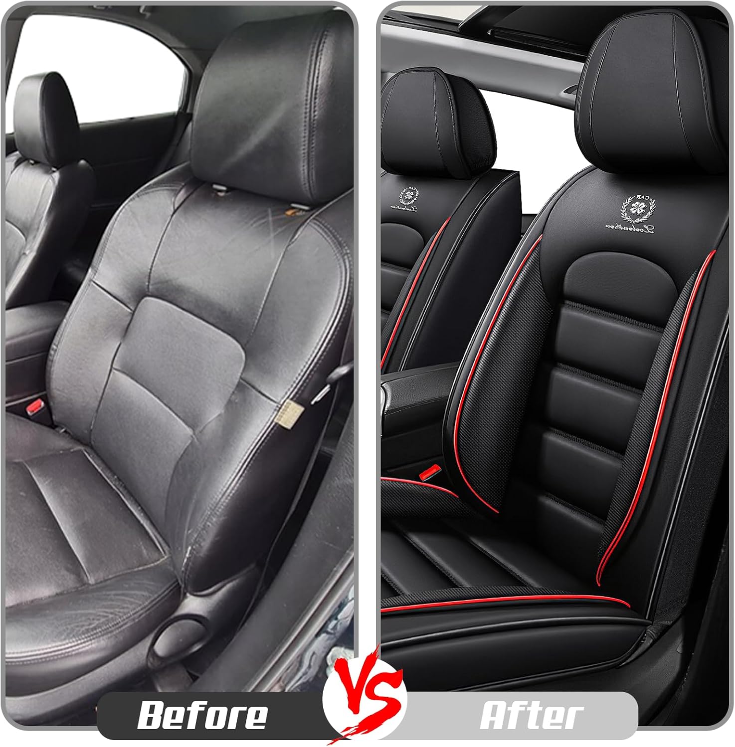 Car Seat Covers for Chevrolet Chevy Avalanche 2007-2013, Leather Auto Seat Cover Luxury Cushions Waterproof Seat Protectors (Black Red,Front Set)
