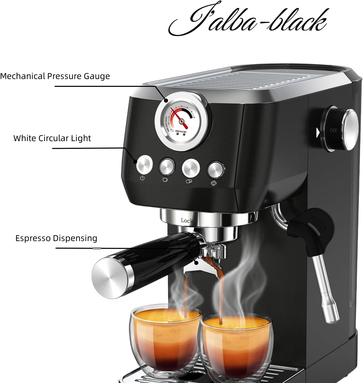 MAttinata Espresso Machine 20 Bar, Espresso Coffee Maker with Professional Milk Frother Steam Wand for Cappuccino & Latte, 49oz Removable Water Tank for Home, Black