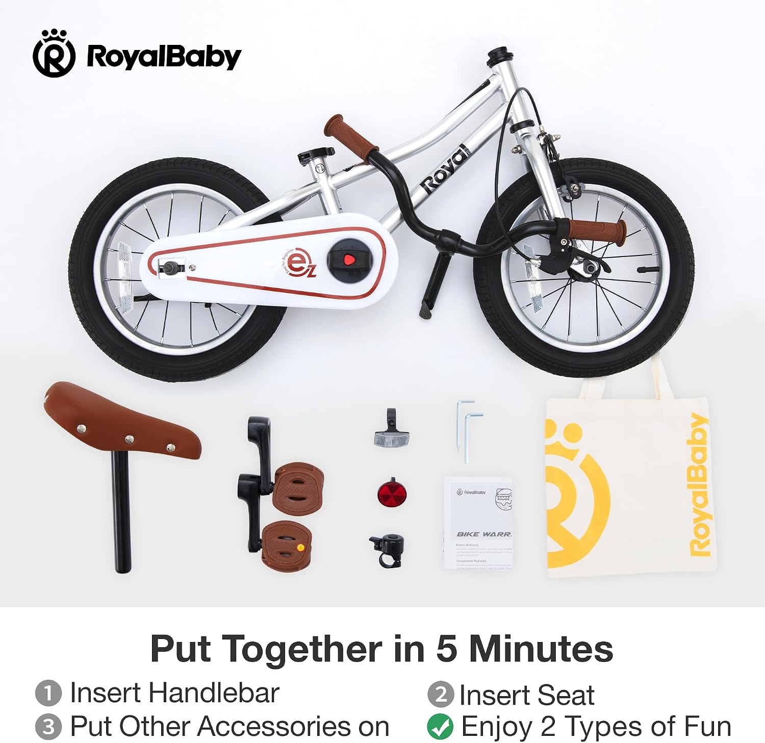 RoyalBaby Kids Bike, Terra EZ Balance to Pedal Convertable Bicycle, 14 16 18 Inch Easy Learn Balancing to Biking Boys Girls Ages 3-9 Years Beginners