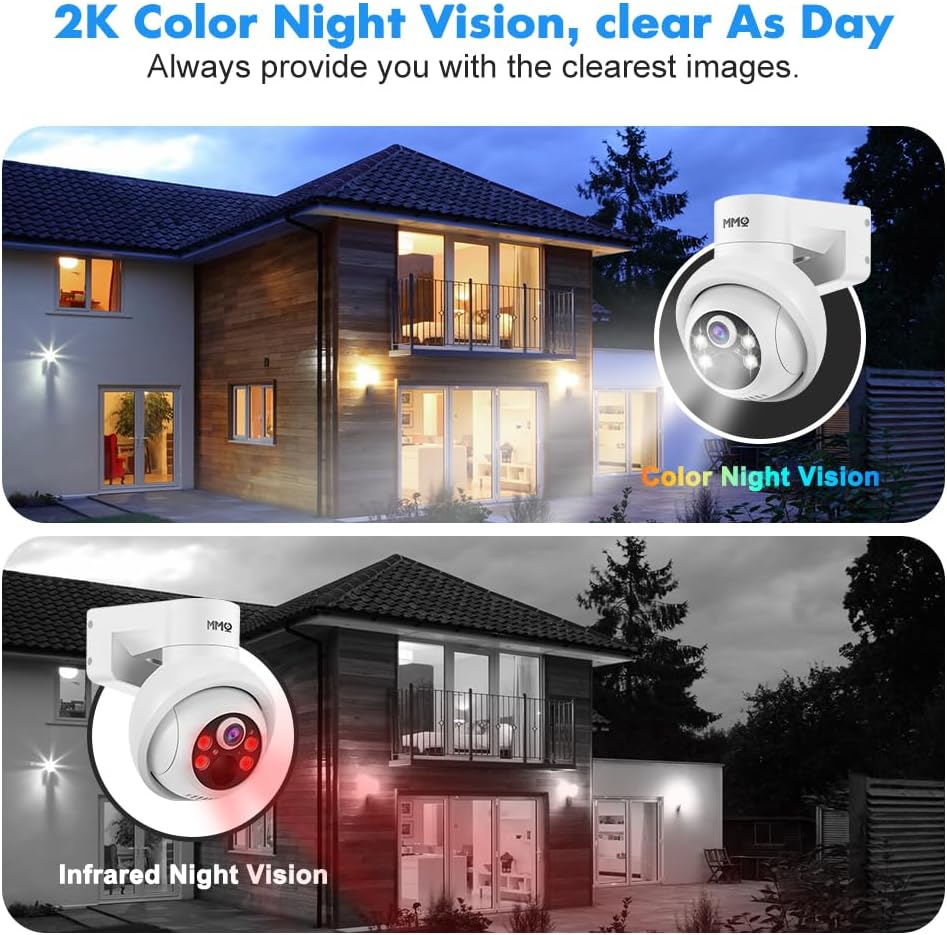 MMQ Solar Security Cameras Outdoor, 4MP PTZ Solar Panel for Security Cameras, Battery Powered Wireless Cameras for Home with 128GB Card, PIR Motion Detection, Color Night Vision, Work with Alexa