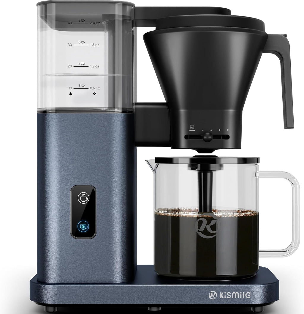 Kismile SCA-Certified 8 Cup Drip Coffee Maker, Pour Over Coffee Machine with 3s Instant Heat 197–205℉, Adjustable Flow Control, Removable Water Tank, Deep Cold Brew & 40 Min Keep Warm (Blue)