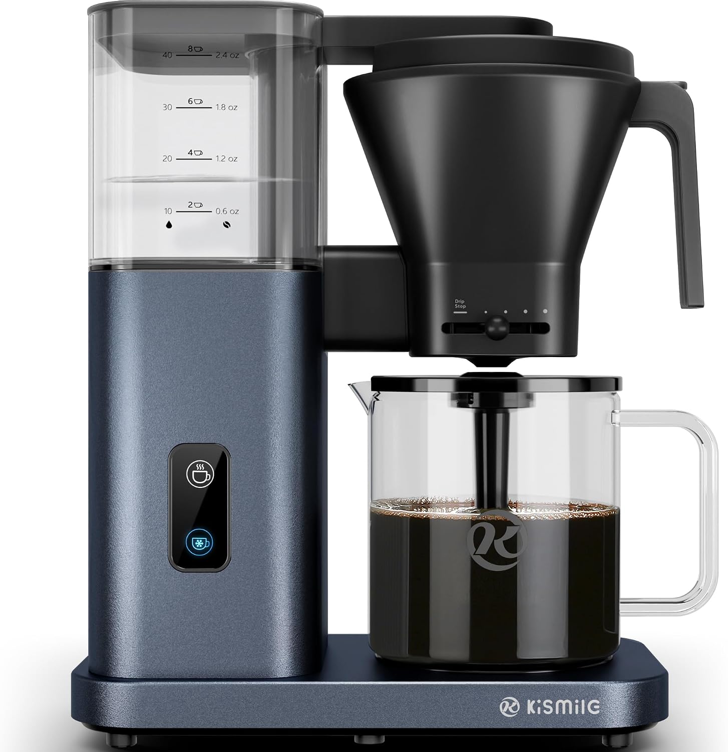 Kismile SCA-Certified 8 Cup Drip Coffee Maker, Pour Over Coffee Machine with 3s Instant Heat 197–205℉, Adjustable Flow Control, Removable Water Tank, Deep Cold Brew & 40 Min Keep Warm (Blue)