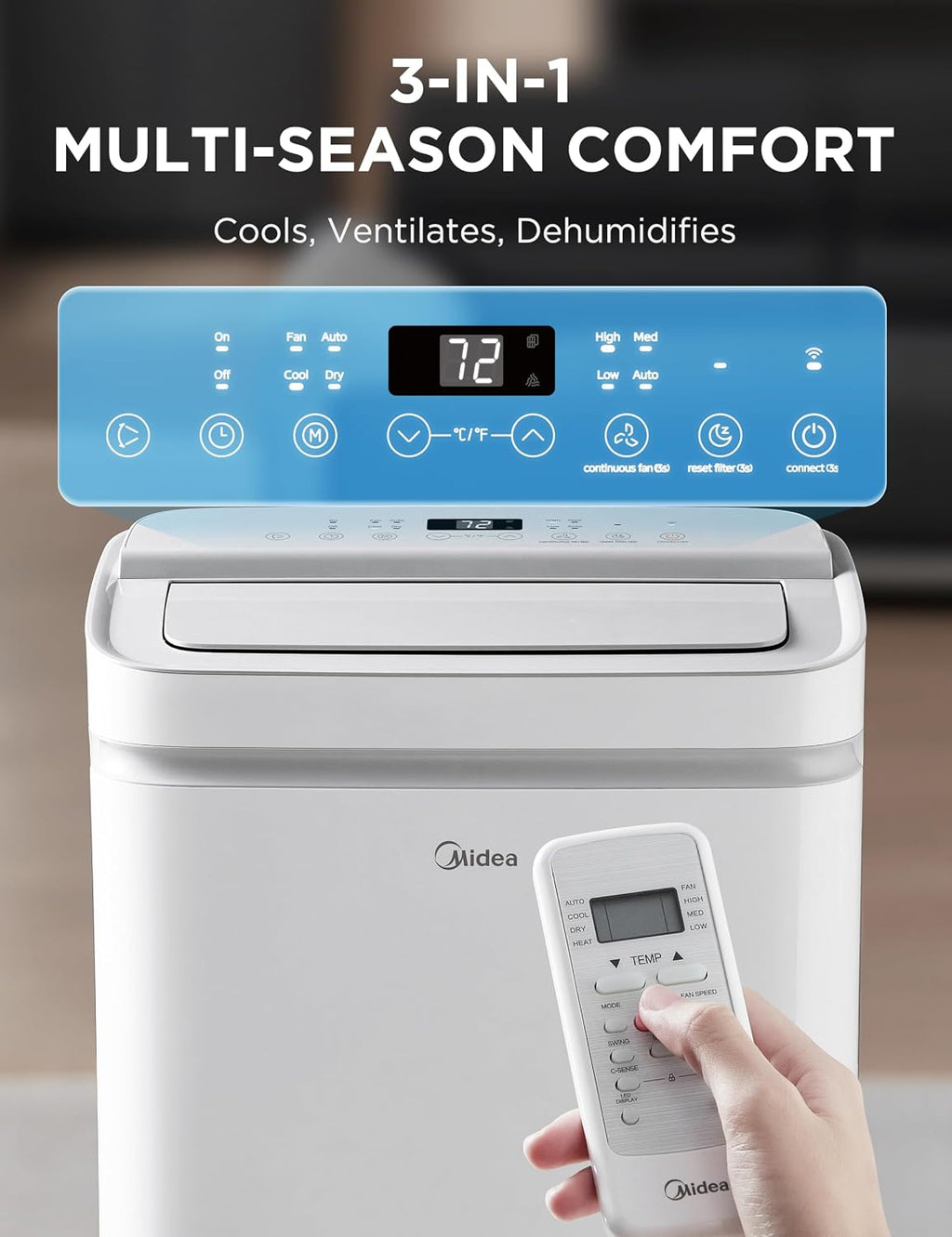 Midea 12,000 BTU ASHRAE (8,000 BTU DOE/SACC) Inverter Portable Air Conditioner, Cools up to 350 Sq.Ft., with Dehumidifier & Fan mode, Control with Remote, Amazon Alexa & Google Assistant, 2026 NEW