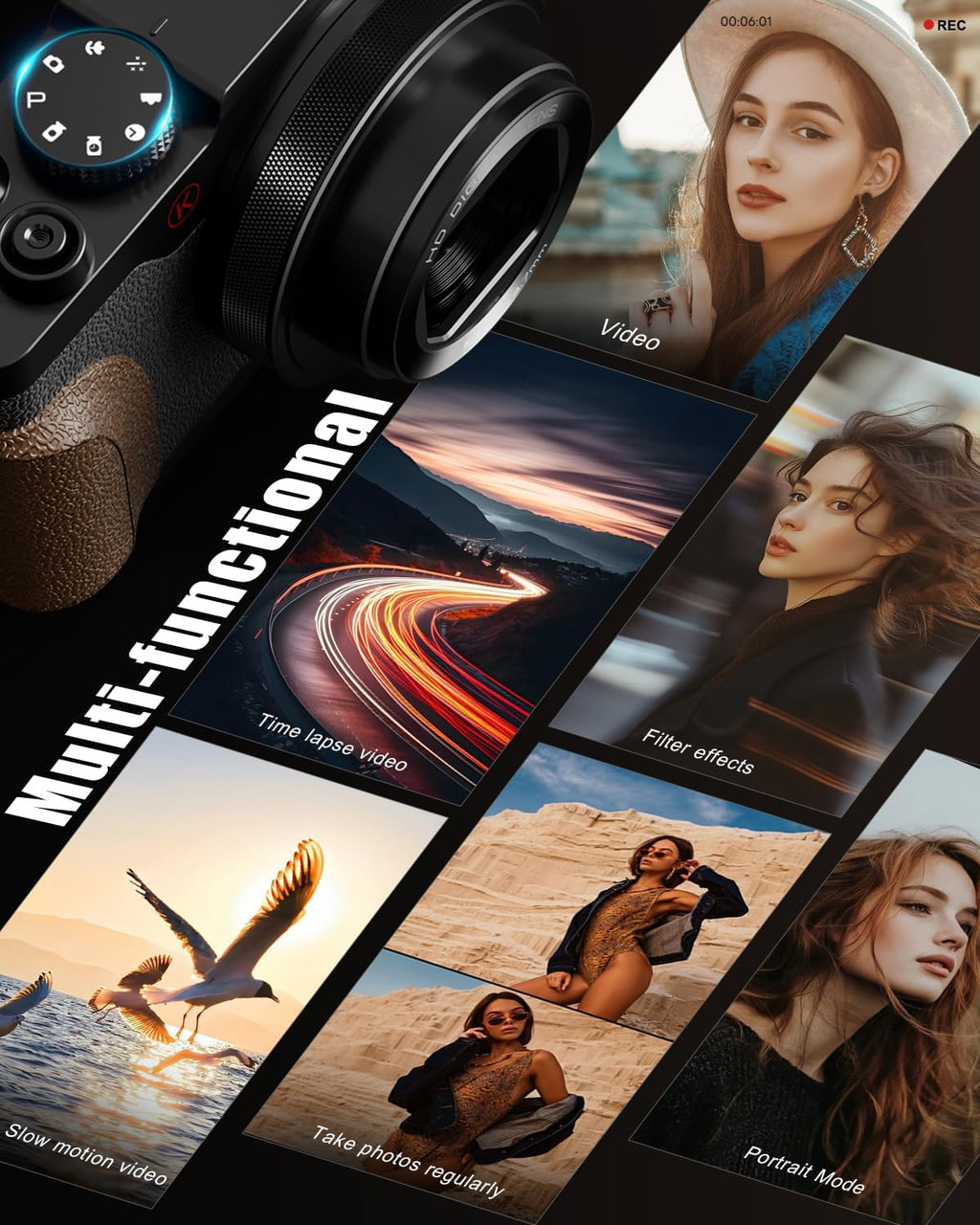 NBD 5K 64MP Digital Camera for Photography with 18X Zoom,2026 Upgraded Autofocus Vlogging Camera,Point and Shoot Digital Cameras with 2 Batteries,64GB TF Card,Flash, Anti-Shake(Black)