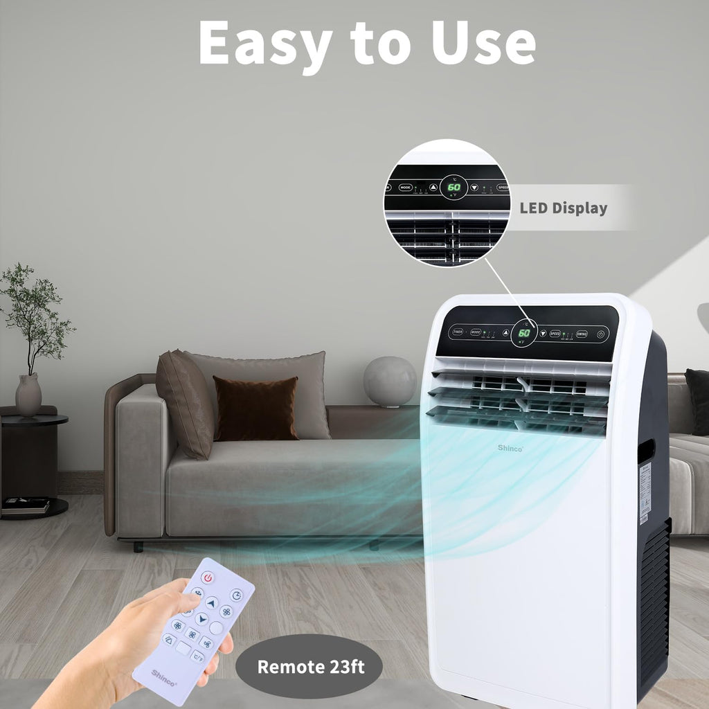 Shinco 12,000 BTU Portable Air Conditioner, Portable AC Unit with Built-in Cool, Dehumidifier&Fan Modes for Room up to 400 sq.ft, Room Air Conditioner with Remote Control, 24 Hour Timer