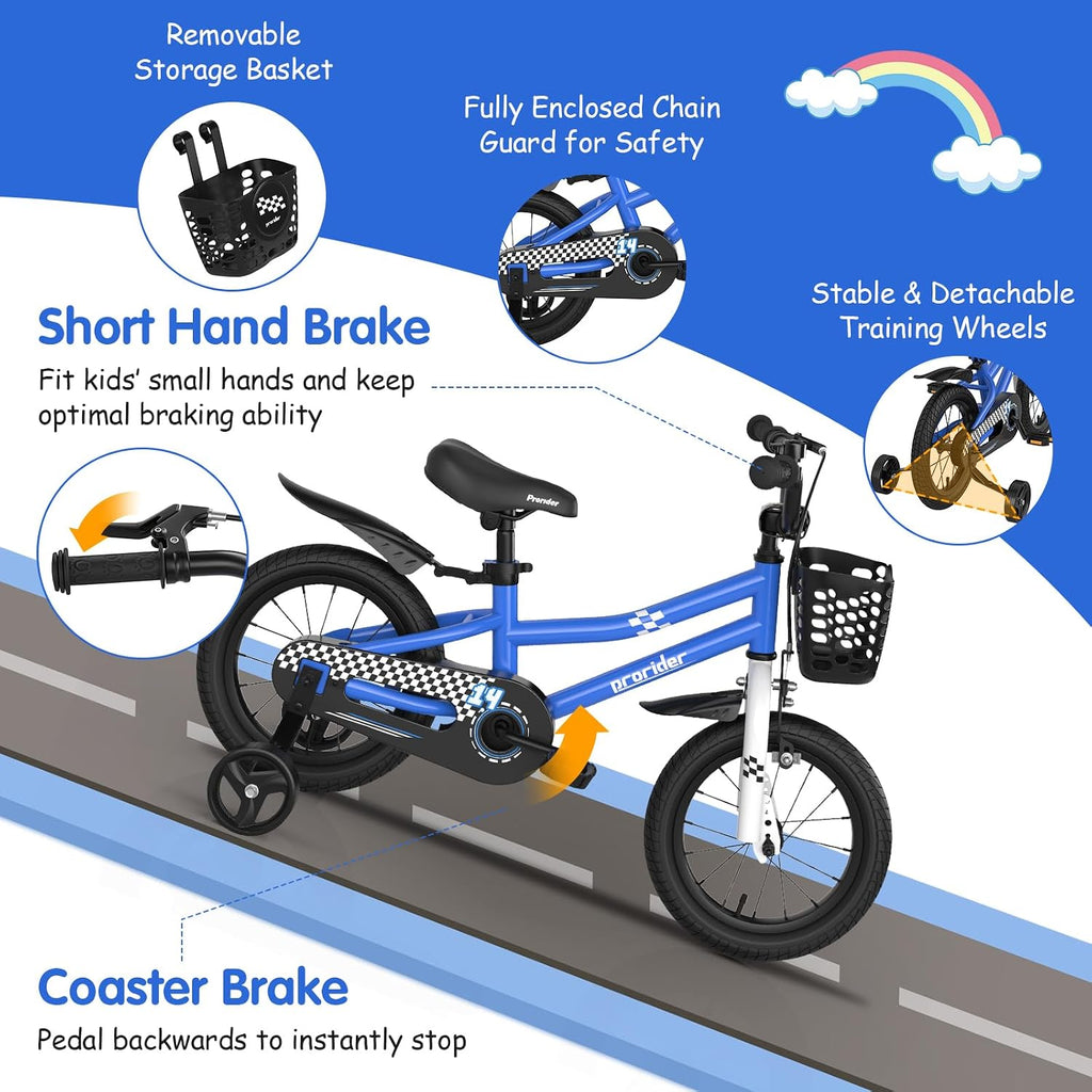 GYMAX 14'/16'/18' Kids Bike for 3-5/4-7/4-8 Years, Childrens Bicycle w/Removable Training Wheels, Basket & Dual Handbrake, Toddler Bike for Boys Girls