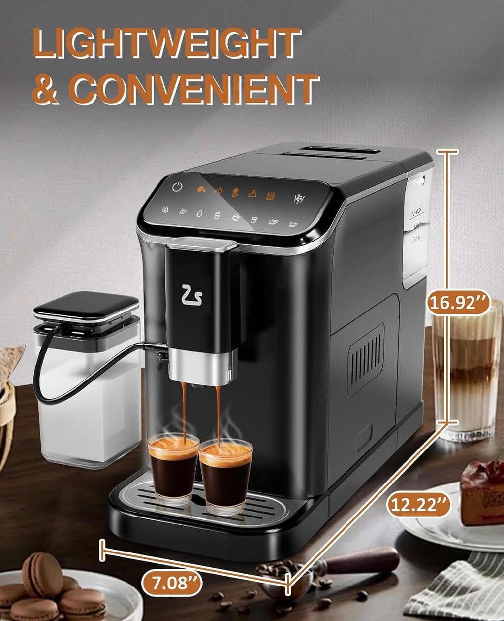 Fully Automatic Espresso Machine With Grinder,Expresso Coffee Machines Milk Frother and Auto-Cleaning With Hot Water Function One-Touch Operation for Latte, Cappuccino, and Macchiato