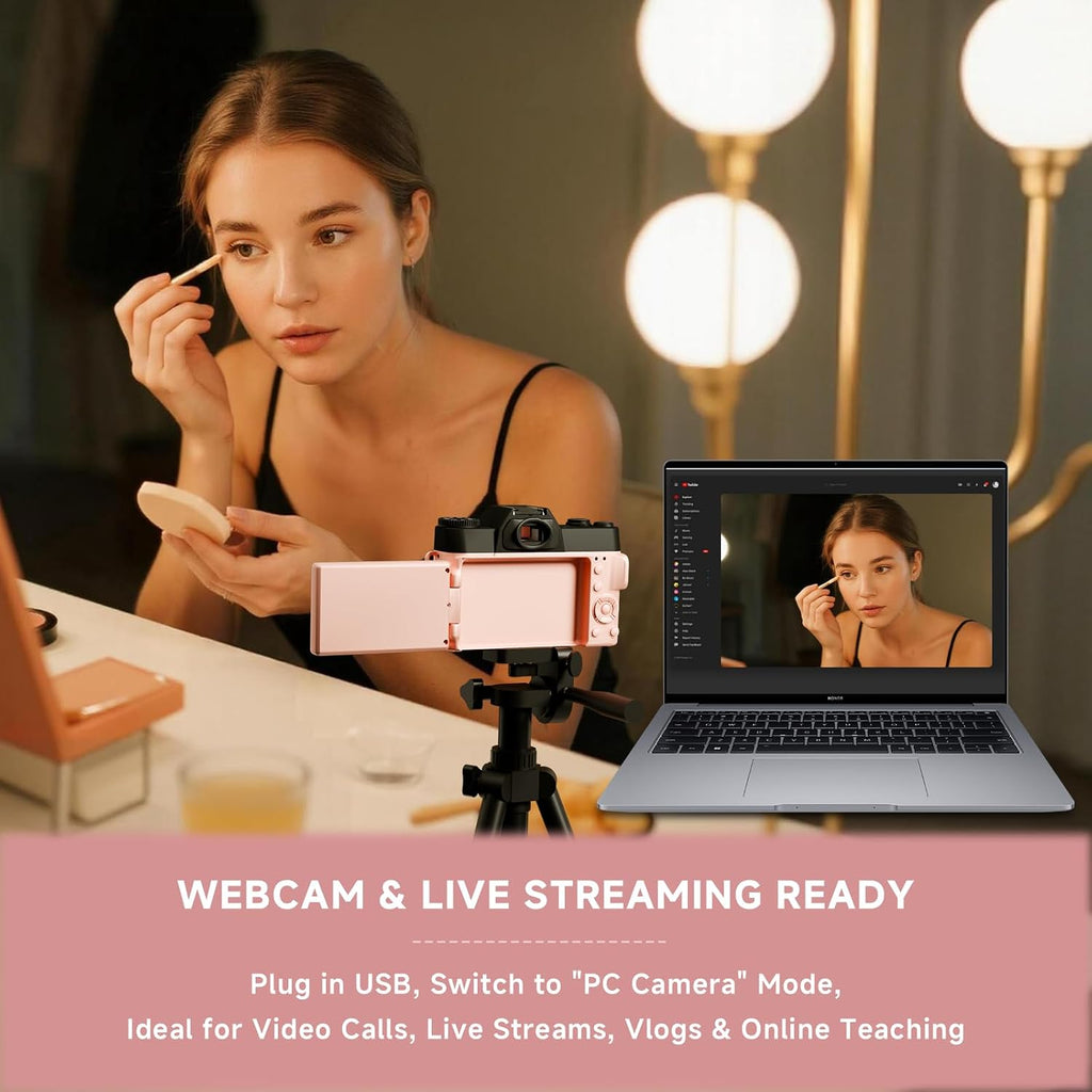 6K Digital Camera for Photography Autofocus, 64MP WiFi Vlogging Camera for YouTube with 3' 180° Flip Screen 16X Zoom, 64GB SD Card & 2 Batteries Pink Compact Travel Camera for Beginners Teens