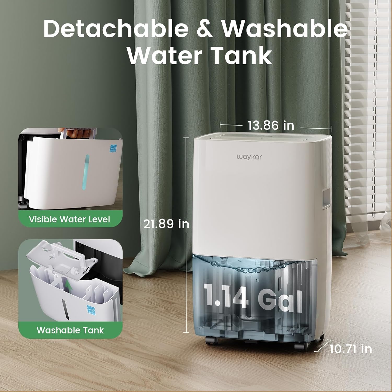 Waykar 80 Pints Energy Star Dehumidifier for Spaces up to 5,000 Sq. Ft at Home, in Basements and Large Rooms with Drain Hose and 1.14 Gallons Water Tank