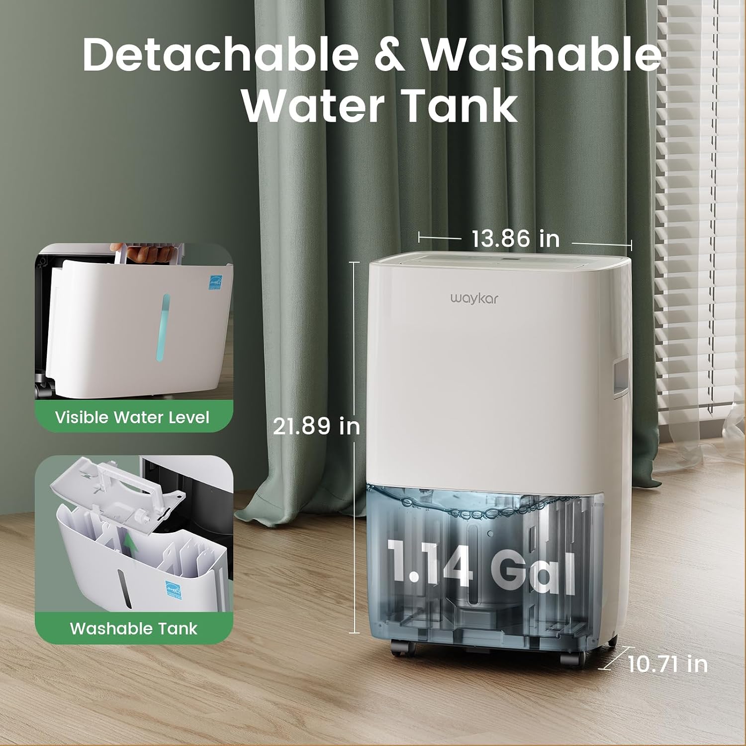 Waykar 80 Pints 2025 Energy Star Dehumidifier for Spaces up to 5,000 Sq. Ft for Basement and Home, Large Room with Drain Hose and 1.14 Gallons Water Tank