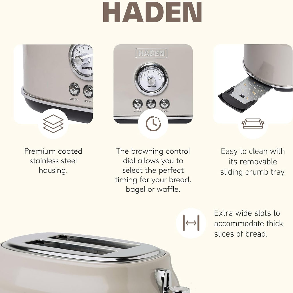 Haden 12 Cup Programmable Drip Coffee Maker Coffee Machine Bundled with Dorset 2 Slice Wide Slot Stainless Steel Toaster, Putty & Chrome