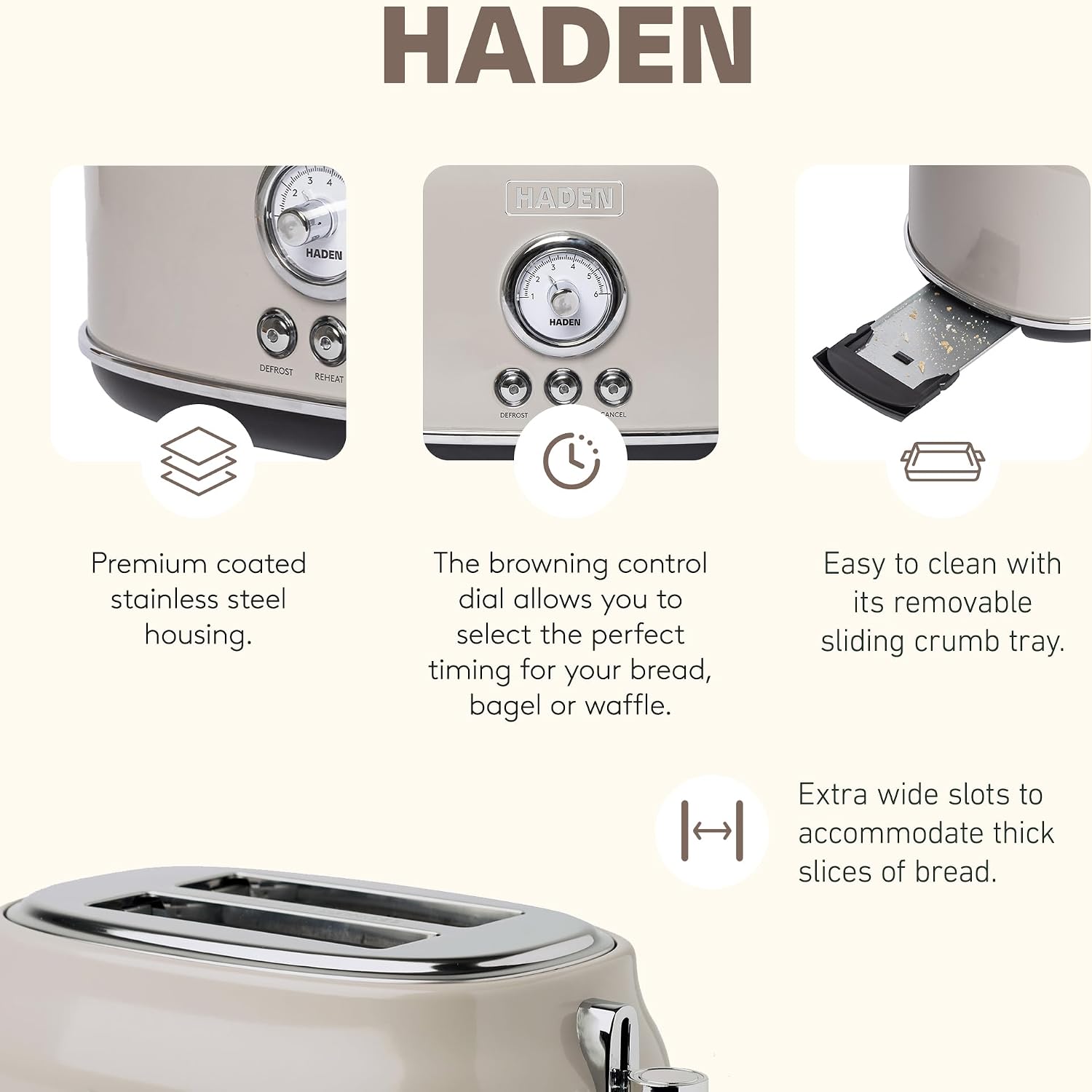Haden 12 Cup Programmable Drip Coffee Maker Coffee Machine Bundled with Dorset 2 Slice Wide Slot Stainless Steel Toaster, Putty & Chrome