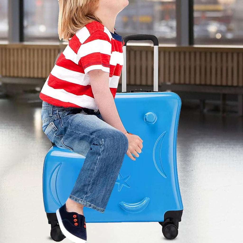 Children's Ride on Carry Suitcase - 20in Kids Travel Luggage with Password Lock, 20in Quiet Wheels Seat Belts, | Suitcase for Airplane, Childrens Stroller Trunk for todlers