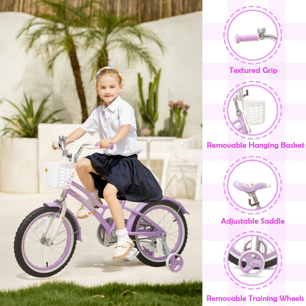 ACEGER Kids Bike for 2-14 Years Old, 12 14 16 18 Inch Girls Bike with Removable Training Wheels, 20 Inch Kid's Bicycle with Kickstand only, Adjustable Seat, Steel Frame & Dual Brakes