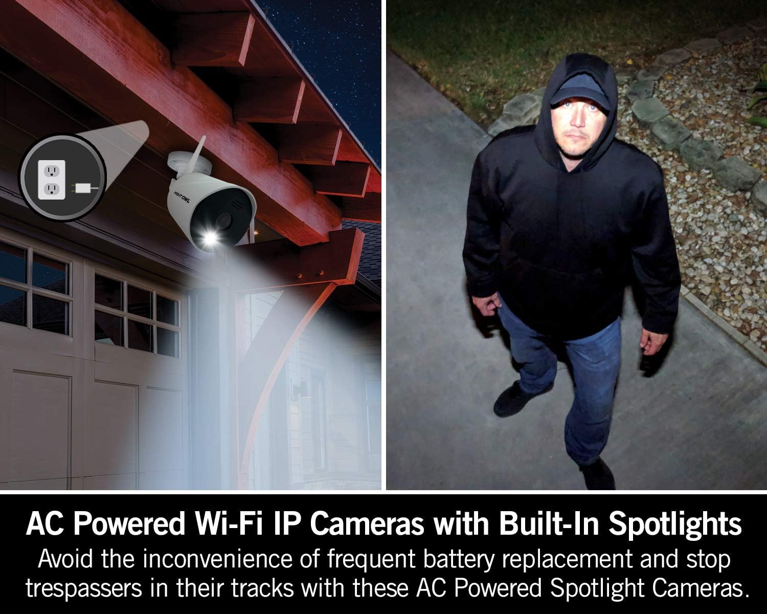Night Owl AC Powered 1080p HD Wi-Fi IP Indoor/Outdoor Camera with 100 ft. of Night Vision, 2-Way Audio, Built-in Spotlight, Wide Viewing Angle and Free Remote Viewing App, 2-Pack