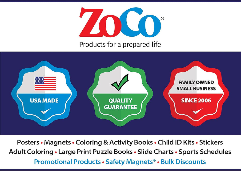 ZOCO – Seat Belt Safety – Custom Promotional Coloring Books (250 Bulk Pack, with Crayons) – Games, Puzzles, Activities to Teach Kids to Buckle Up