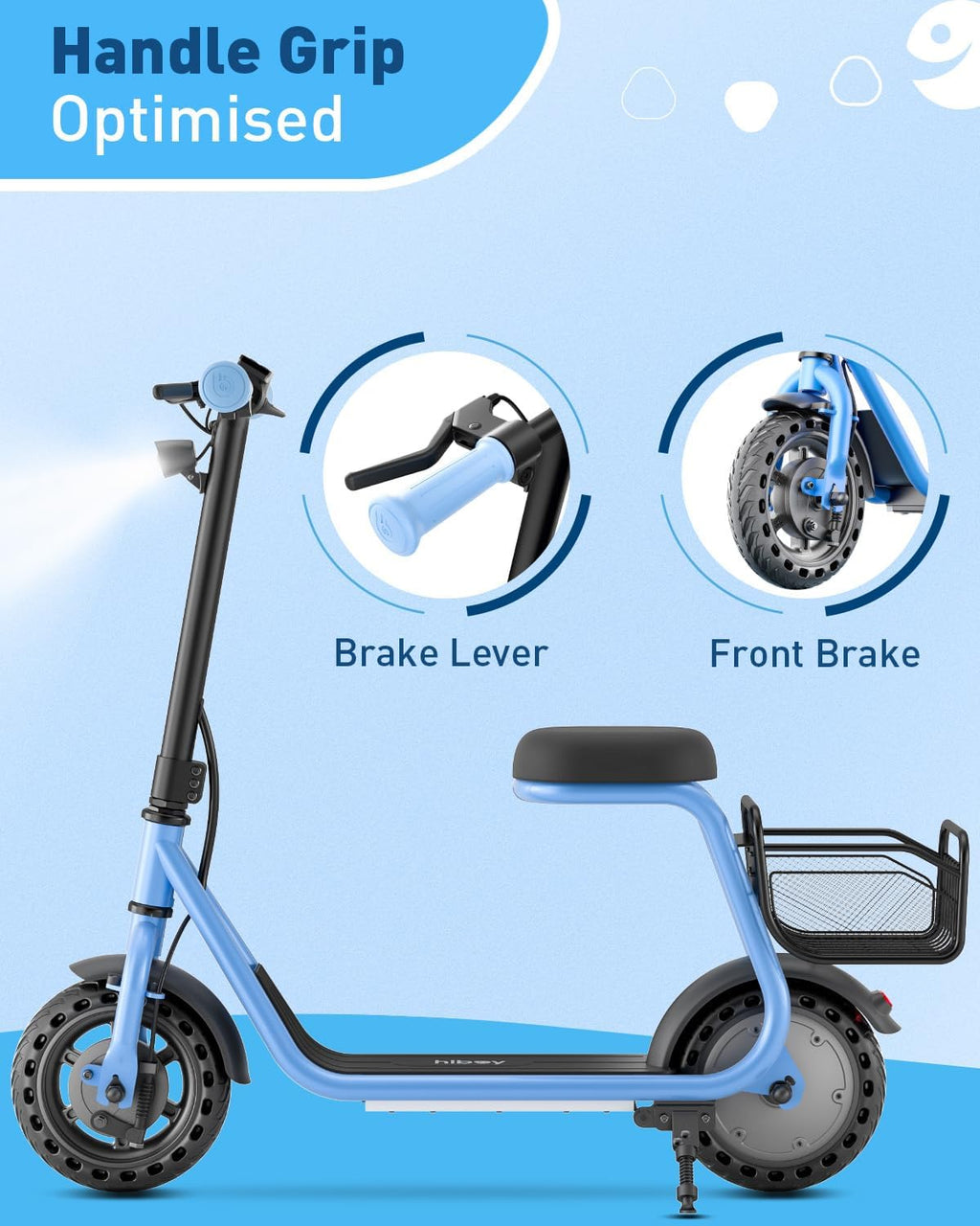 Hiboy Q2 Lite Electric Scooter with Seat for Kids Ages 4–10, LED Lights, UL Certified, 9.3 MPH, 100W Motor, Easy Control