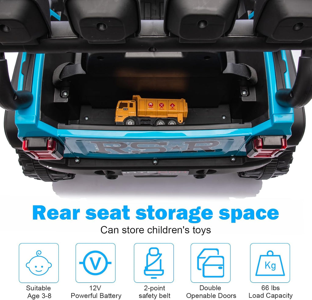 RunFast 12v Kids Ride on Car with Parent Remote Control,Electric Ride on Toys for Kids 3-5,3.7mph Max Speed,Battery Powered,Large Seat with Safety Belt,Aux Port,Gift for Boy&Girl(Blue, 12V)