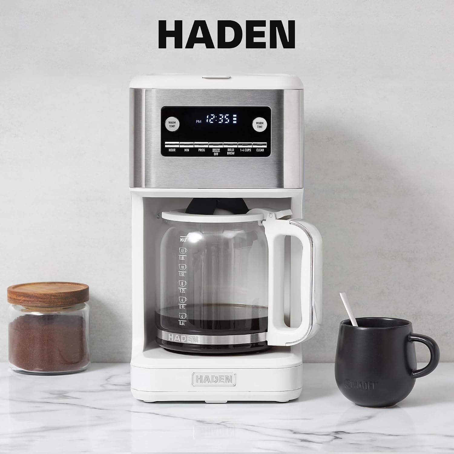 HADEN Generous Brew 14 Cup Coffee Maker with 120 Minute Keep Warm, Delay Brew, Adjustable Strength, Programmable Clock, and Anti Drip, Ivory/Chrome