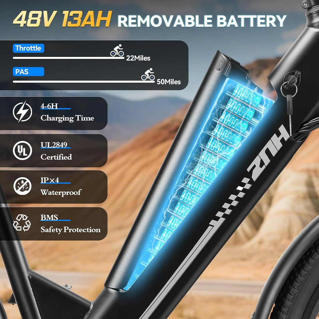 ZNH Electric Bike for Adults, 1000W Peak Motor 28MPH Mountain Ebike, 48V 13Ah Removable Battery Up to 65 Miles, 26' Electric Bicycle with 21-Speed Gear & Front Suspension, UL 2849 Certified