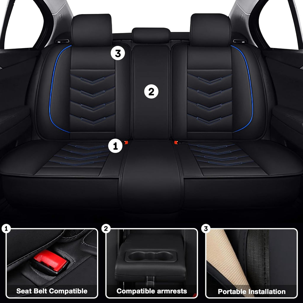Car Seat Covers 7 Seats for Dodge Grand Caravan 2000-2020, Waterproof Durable Leather Vehicle Cushion Covers, Breathable Full Coverage Seat Protector(Standard,Black Blue)