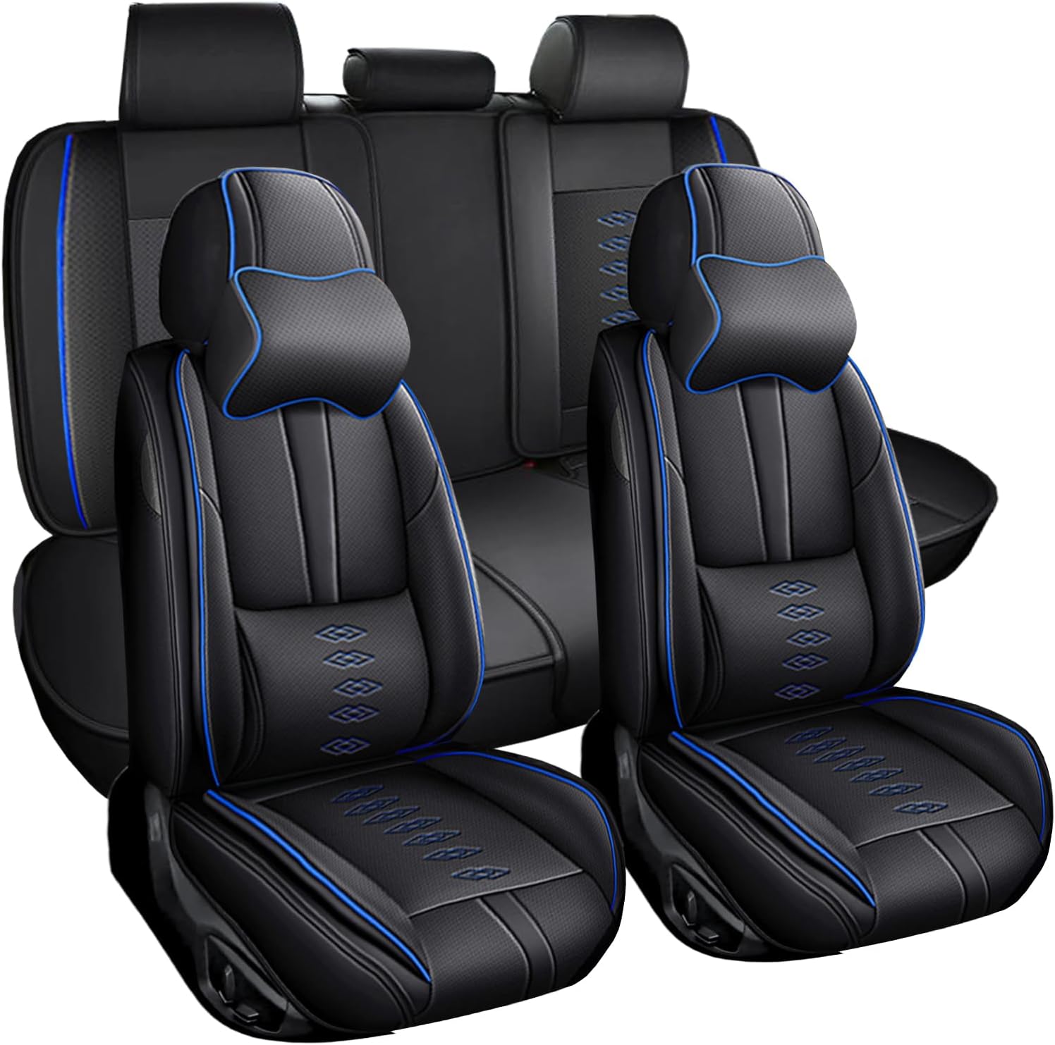 Full Set Car Seat Covers for Chevy Equinox 2005-2025 2026 Leather Seat Covers Waterproof Front Seats&Rear Car Seat Protectors Breathable Seat Cover Black&Blue(with 2 Pillows)