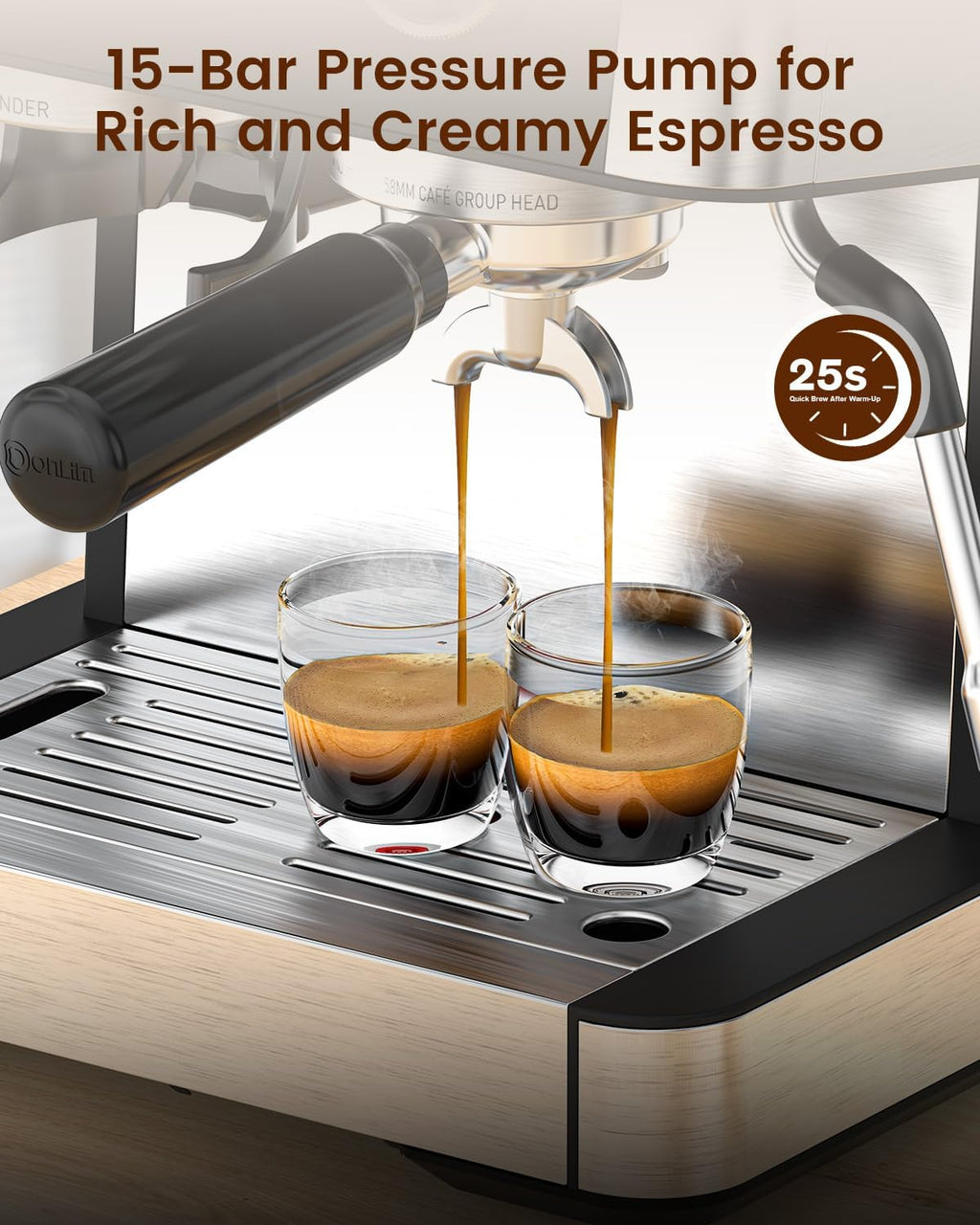 Electactic Espresso Machine 15 Bar with Built-in Anti-Clog Coffee Grinder,Stainless Steel Coffee Maker with 77.8 oz Removable Water Tank for Cappuccino/Latte,Home&Office,Black