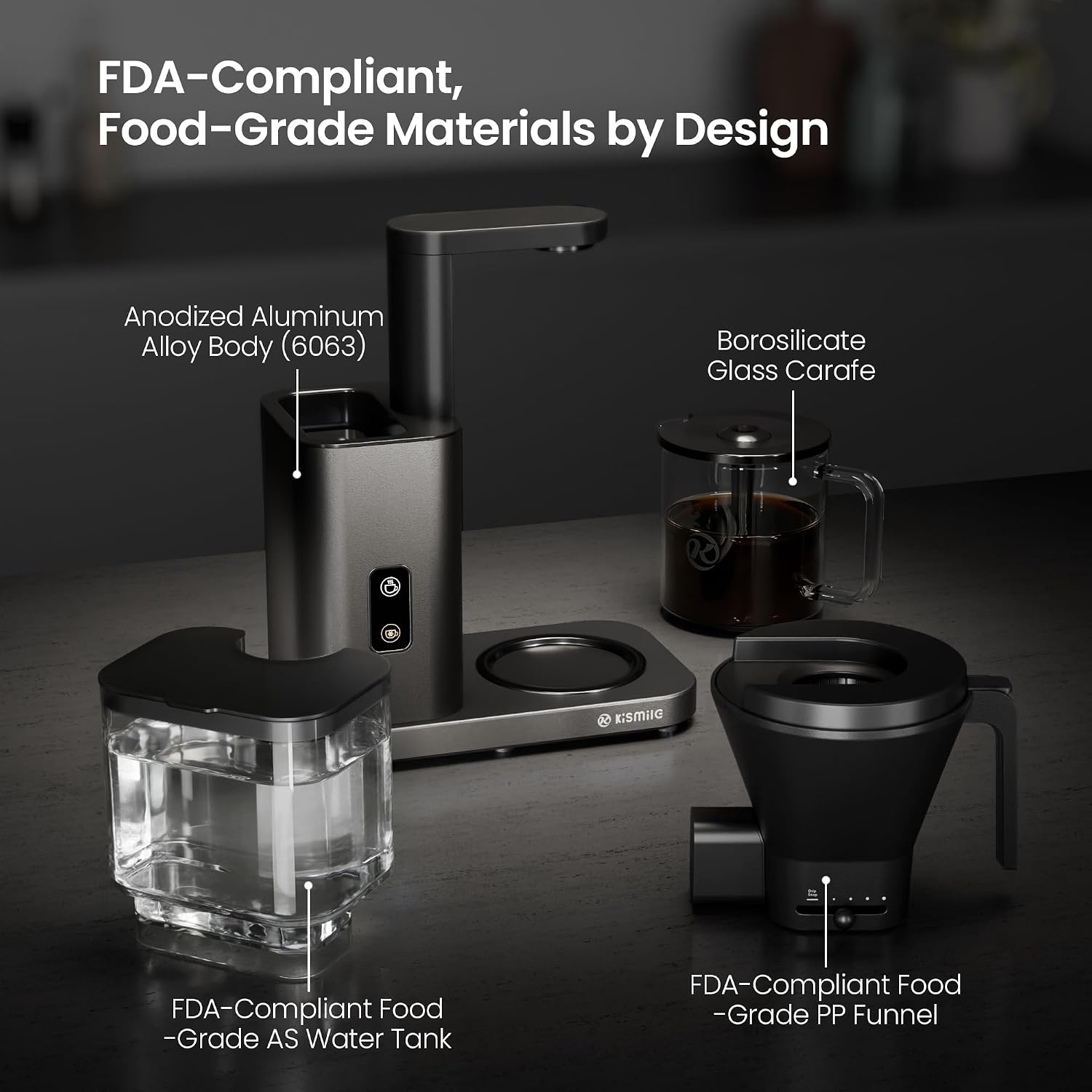 Kismile SCA-Certified 8 Cup Drip Coffee Maker, Pour Over Coffee Machine with 3s Instant Heat 197–205℉, Adjustable Flow Control, Removable Water Tank, Deep Cold Brew & 40 Min Keep Warm (Light Grey)