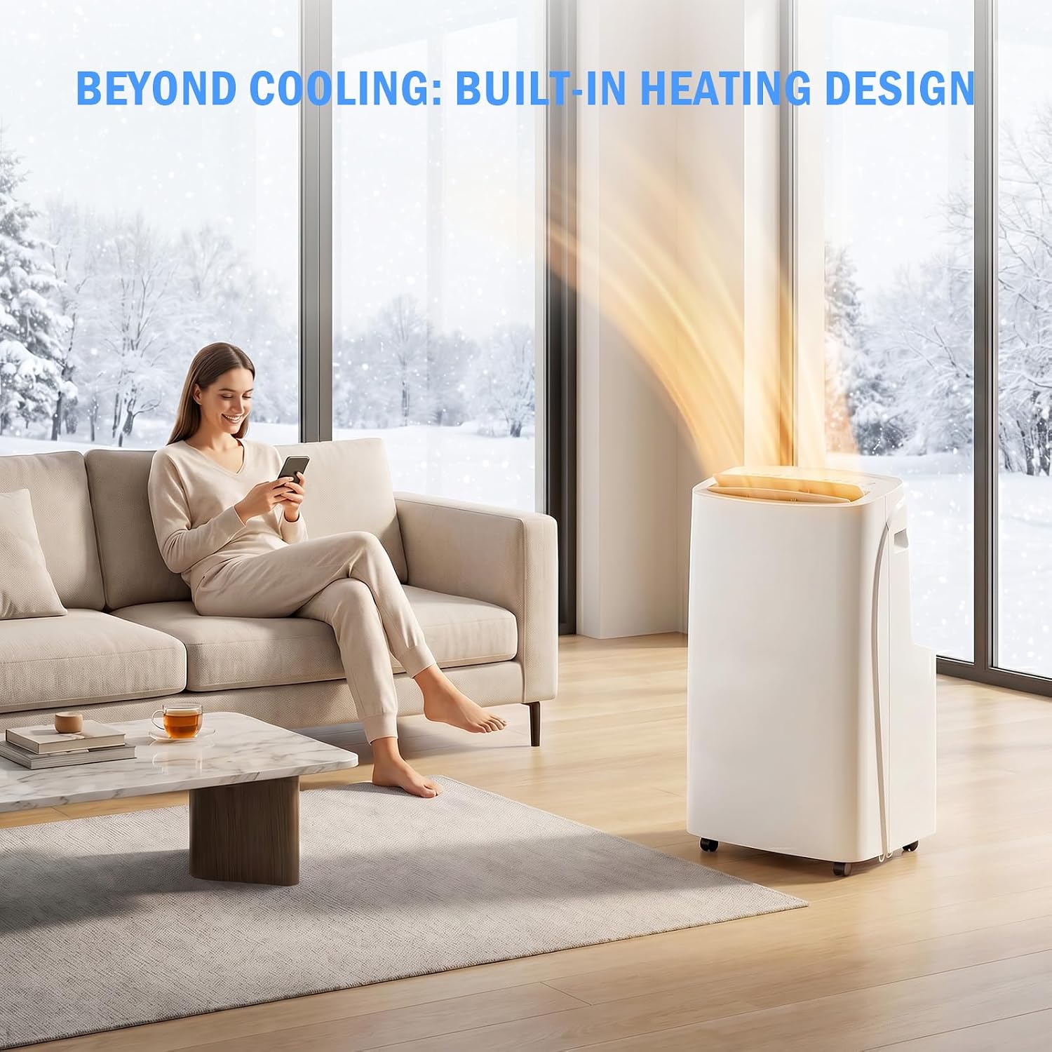 14,000 BTU Portable Air Conditioner & Heater Combo, 4-in-1 AC Unit Cools/Heats/Dehumidifies/Fan, Wi-Fi Smart for Room Up to 700 Sq.Ft, Remote Control, 360° Wheels for Bedroom Large Room