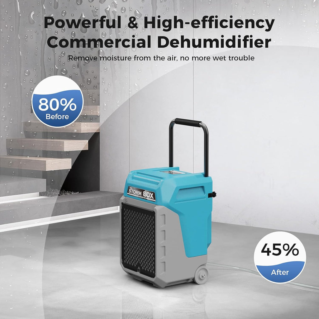 ALORAIR 170 PPD Commercial Dehumidifier with Pump & Drain Hose, LGR Industrial Use, Portable Dehumidifier with Wheels for Water Damage Restore, Carpet Drying, Storm 80X (Blue)