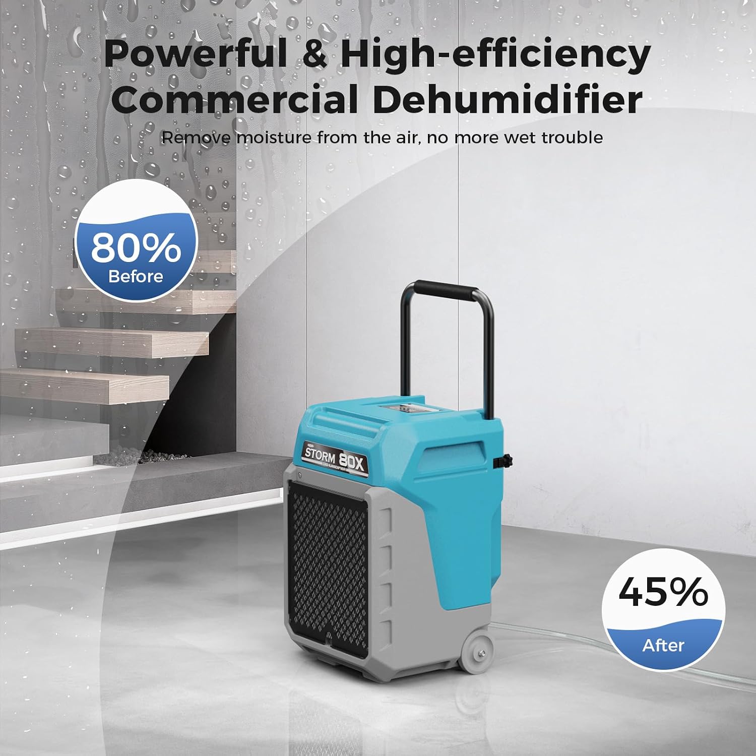 ALORAIR 170 PPD Commercial Dehumidifier with Pump & Drain Hose, LGR Industrial Use, Portable Dehumidifier with Wheels for Water Damage Restore, Carpet Drying, Storm 80X (Blue)
